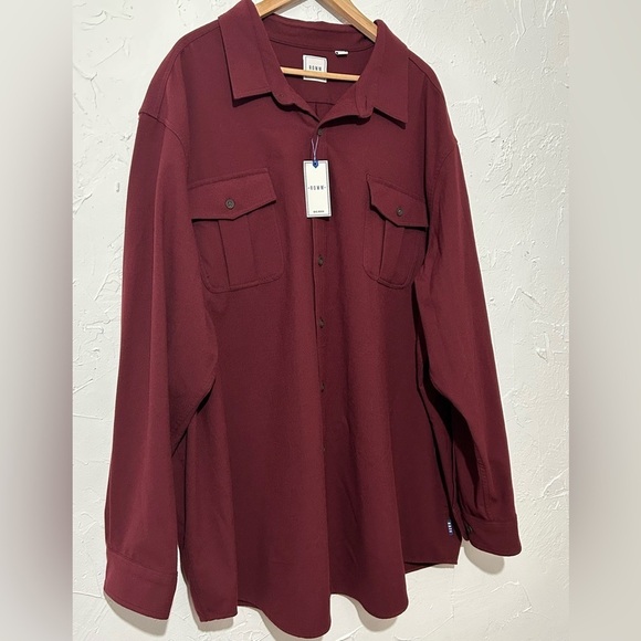 ROWM Men's Big &Tall Button-Up Shirt Burgundy Collared Long Sleeve 4XB - Picture 3 of 12
